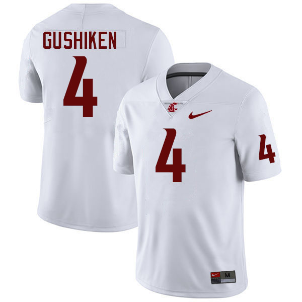 Men #4 Kapena Gushiken Washington State Cougars College Football Jerseys Stitched-White